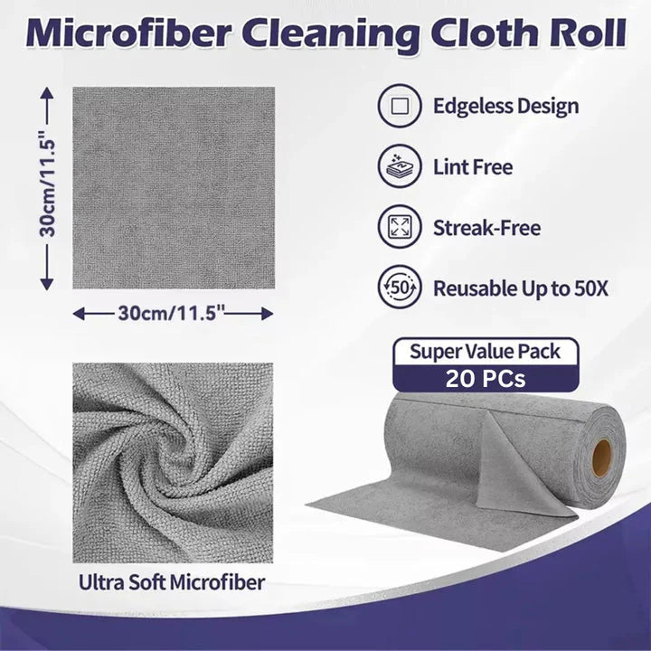 Microfiber Cleaning Cloth Roll – (25 Sheets) Reusable & Super Absorbent